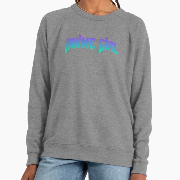 Anime Girl, Blue Typography Lightweight Sweatshirt