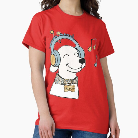Happy Dog Listening to Music Illustration T-Shirt