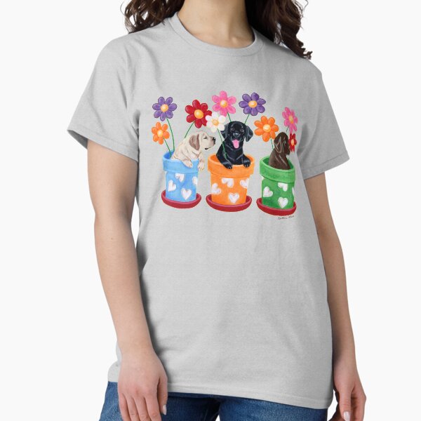 Flower Pots Labrador Puppies T-Shirt