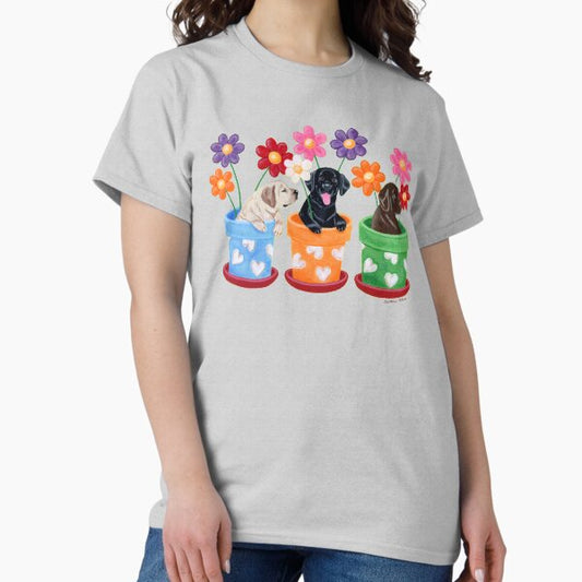 Flower Pots Labrador Puppies T-Shirt