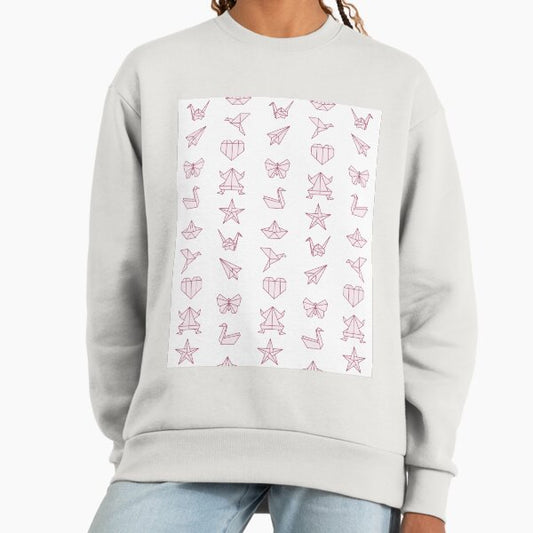 Pink and white tiny origami animals pattern Sweatshirt