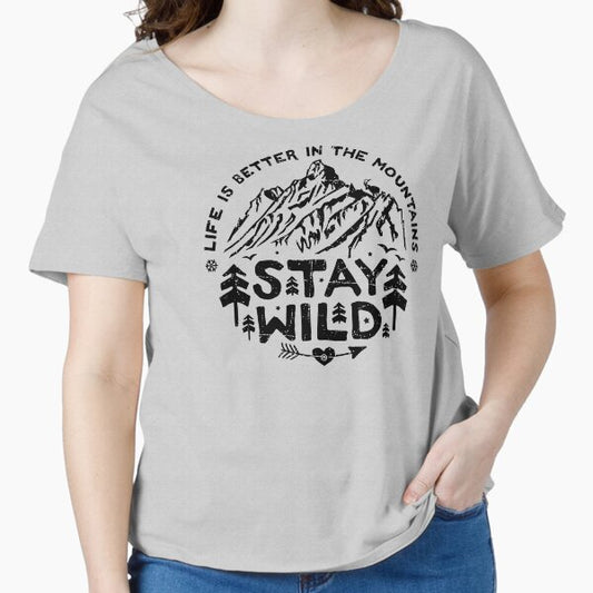 Stay Wild black Relaxed Fit T-Shirt