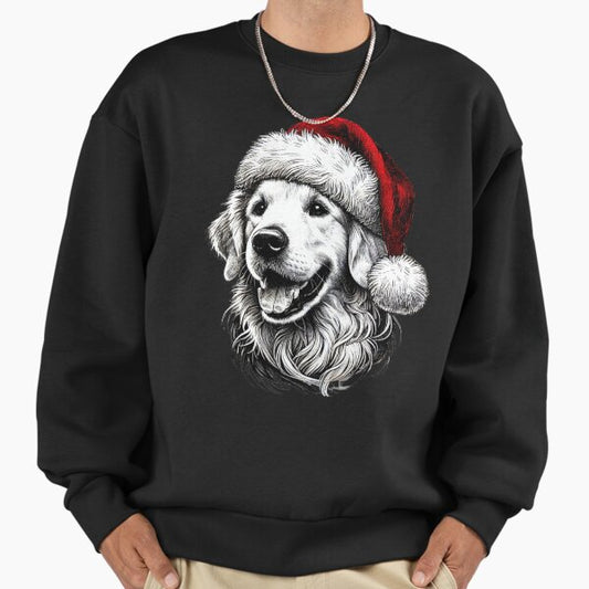 Golden Retriever Christmas Shirt - Festive Dog with Santa Hat Sweatshirt