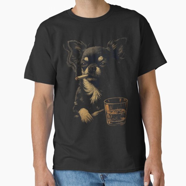 Chihuahua Smoking Cigarette Whisky Lover Funny Dog T-Shirt