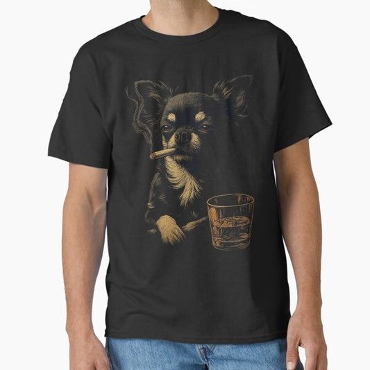 Chihuahua Smoking Cigarette Whisky Lover Funny Dog T-Shirt