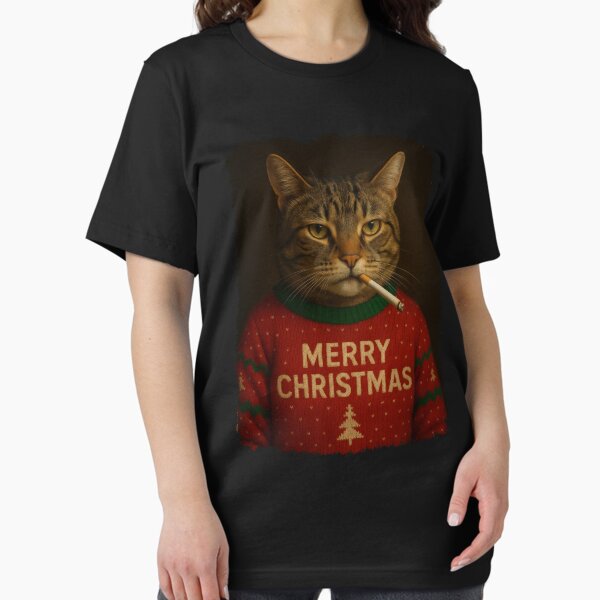 Merry christmas cat smoking funny christmas cat T-Shirt
