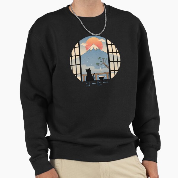 Coffee Cat in Mt. Fuji Sweatshirt