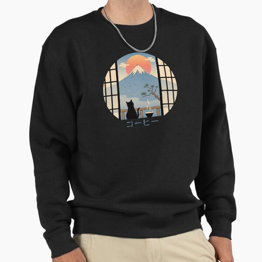 Coffee Cat in Mt. Fuji Sweatshirt