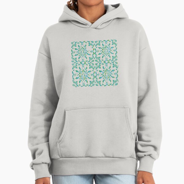 Mosaico azulejo flores verde azul Hoodie