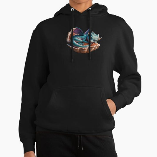 Fantasy cute baby blue dragon sleeping in a shell ,Legendary Animals,dragon art,Legendary dragon Hoodie