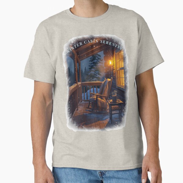 Winter Cabin Serenity Cozy Porch Snow Art T-Shirt