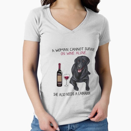 Labrador and wine Funny dog Fitted V-Neck T-Shirt