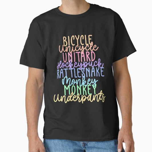 Monkey Monkey Underpants Rainbow Fan Quote Black T-Shirt