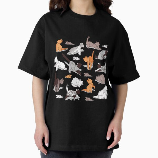 Origami kitten friends // grey linen texture background paper cats T-Shirt