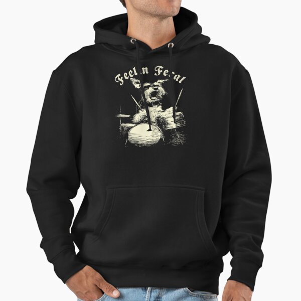 Feelin Feral For Vintage Cute Schnauzer Playing Drums Funny Music Dog Drummer Hoodie