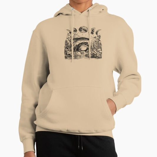 Cottagecore Aesthetic Frog, Mushroom Moon Witchcraft: Vintage Dark Academia, Goblincore Froggy, Emo Grunge Nature Fantasy, Fairycore Toad in Toadstool Pond Hoodie