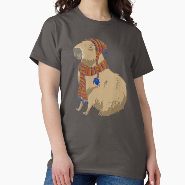 Anime-style Capybara Just Sitting There with Hat and Scarf T-Shirt