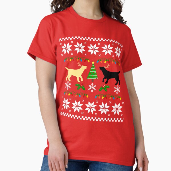 Yellow and Black Labrador Ugly Christmas Pattern T-Shirt