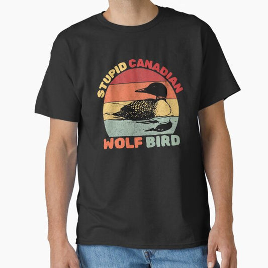 Funny Stupid Canadian Wolf Bird Retro Romance T-Shirt