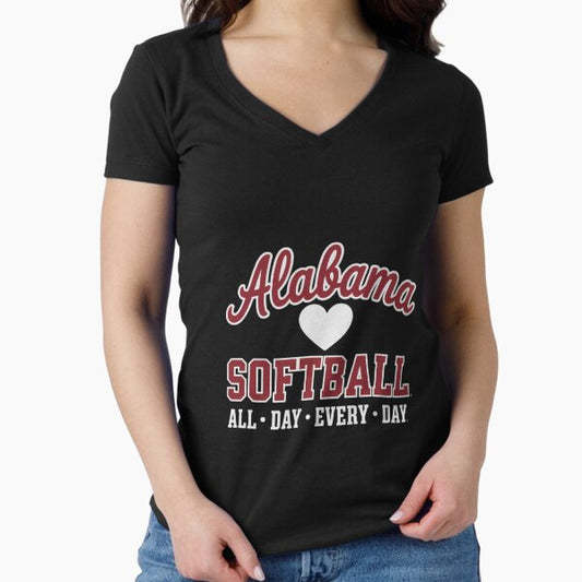 Alabama Softball Team Softball Fan Fitted V-Neck T-Shirt
