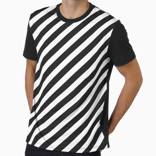 White And Black Diagonal Striped Pattern Graphic T-Shirt