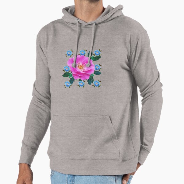 PINK GARDEN ROSE & BLUE ROSES ABSTRACT PATTERNS ART Hoodie