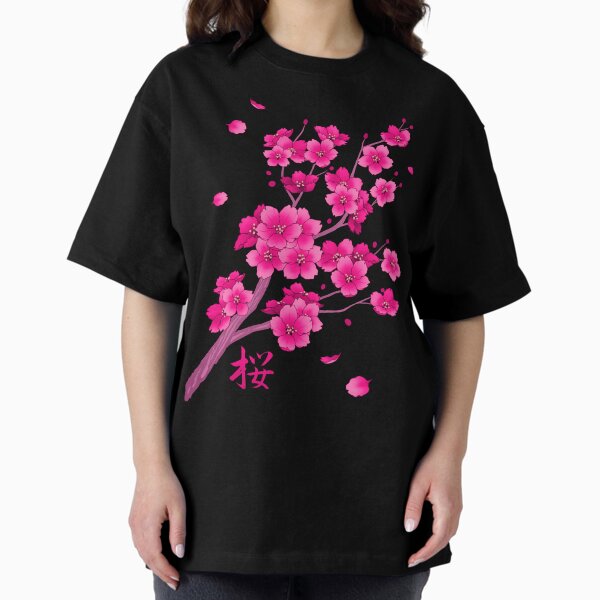 Falling Neon Hot Pink Sakura Cherry Blossom T-Shirt