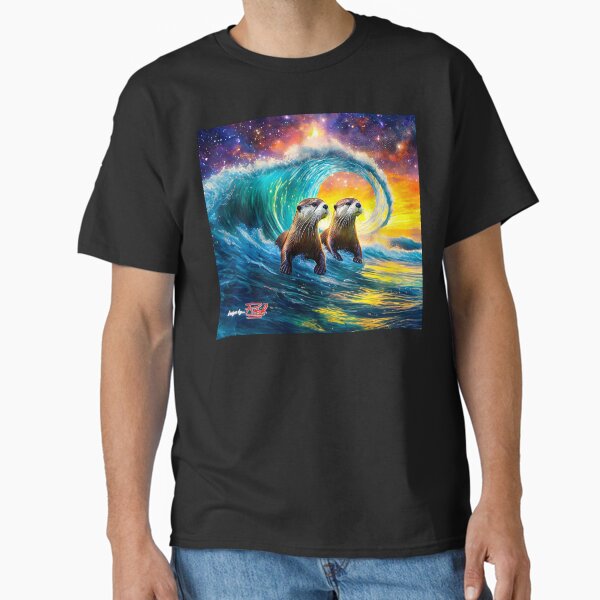Otters Surfing The Galaxy Design by Rich AMeN Gill T-Shirt