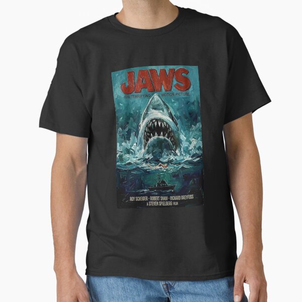 The Deep Blue: Jaws Great White Impasto Movie Poster Tribute T-Shirt