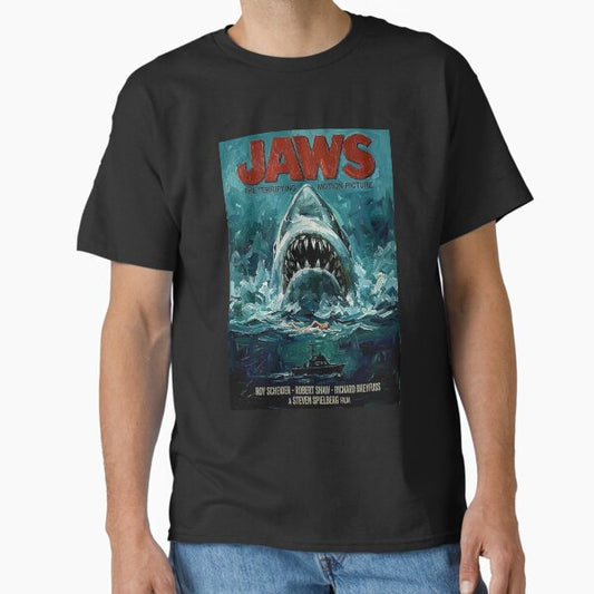 The Deep Blue: Jaws Great White Impasto Movie Poster Tribute T-Shirt