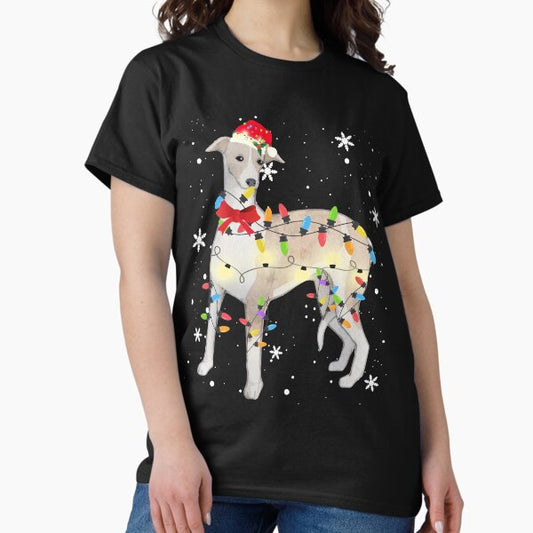 Whippet Dog Christmas Light Xmas Mom Dad Gifts T-Shirt