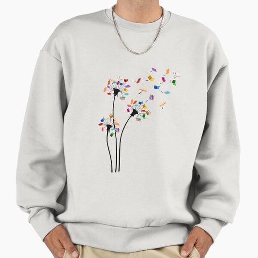 Cute Dandelion Books Flower Fly Reading Fan Club Sweatshirt