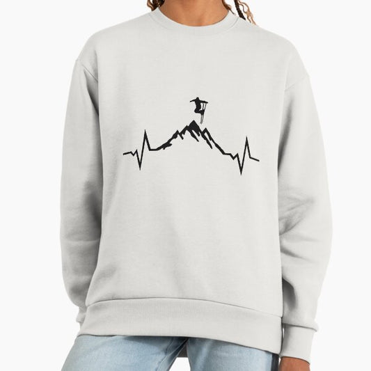 Skiing - Skier, Mountain and ECG Heartbeat Sweatshirt