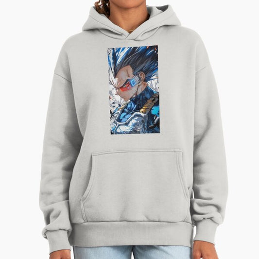 Blue Energy Warrior – Futuristic Anime Battle Portrait Hoodie