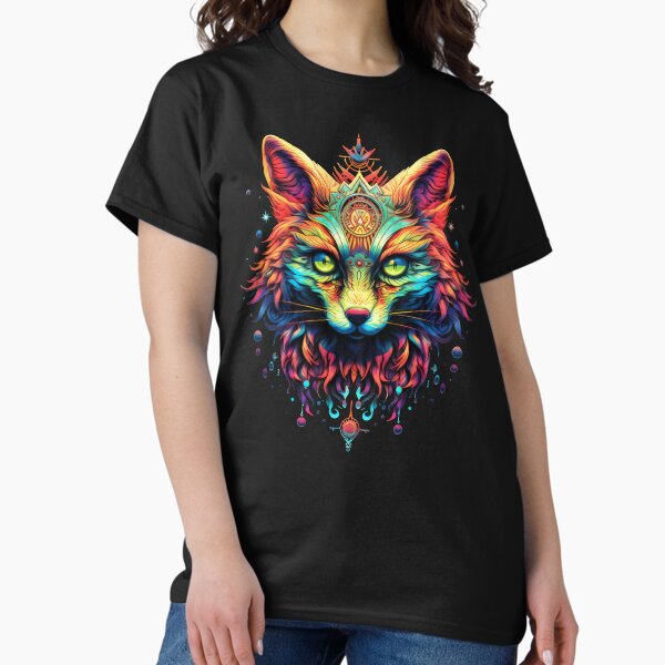 Psychedelic Animals, Alternative Fox, Abstract Animal Prints, Colorful Wild art, Psytrance Illustrations, Animal Fashion, Psychedelic Accessories, Unique Gifts T-Shirt