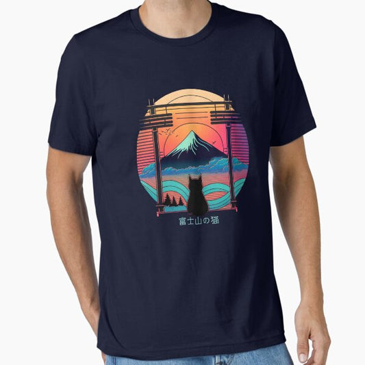 Cat in Mt Fuji T-Shirt