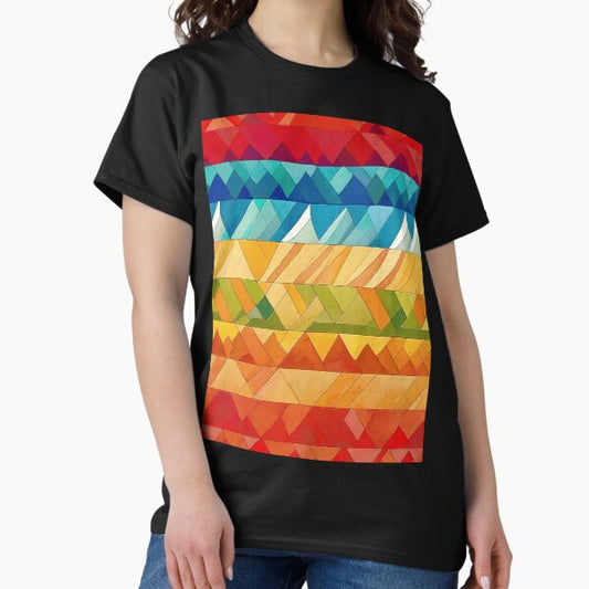 Multicolor Pattern Geometric. T-Shirt