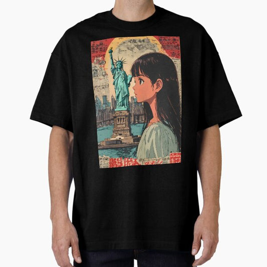 New York Dream Journey – Japanese Retro Poster with Anime Girl T-Shirt