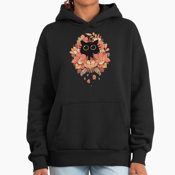 Feline Spy - Cute Floral Black Cat Hoodie