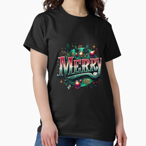 Merry Christmas Vintage Typography – Varsity Holiday Art T-Shirt