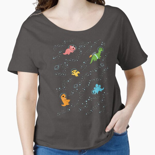 Dinosaurs In Space Pattern Relaxed Fit T-Shirt