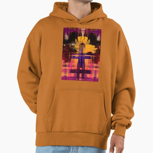 Flower in the Night Lights: Black, Purple, Brown, Orange, White and Burgundy Abstract Pattern Hoodie