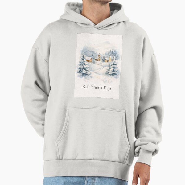 Soft Winter Days – Cozy Snow Village Watercolor Illustration Hoodie