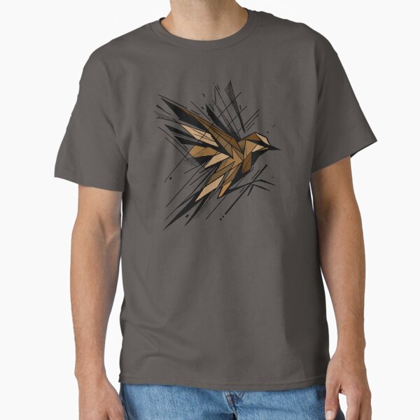Flying Swift Bird, Abstract Geometric Shape Feathers, Brown Neutral Color Bird T-Shirt