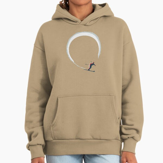 Mid Century Figure 8 Skiers in Retro Style on Teal Hoodie