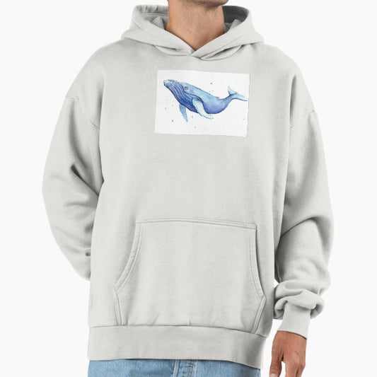 Humpback Whale Blue Watercolor Painting Hoodie