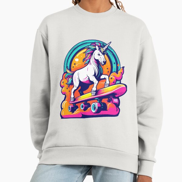 Unicorn skateboarding neon color Sweatshirt