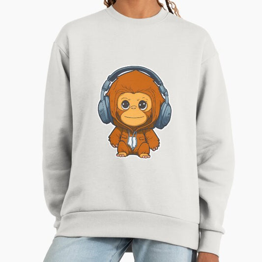 Cute little Orangutan with headphones Sweatshirt