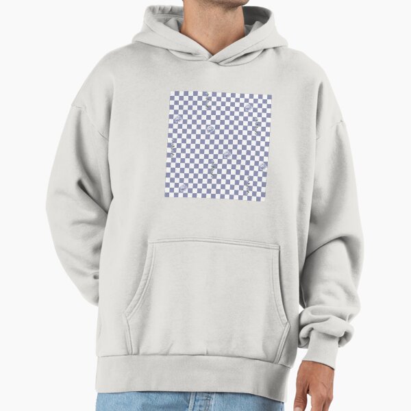 Retro Floral Checkerboard Pattern | White & Blue Hoodie