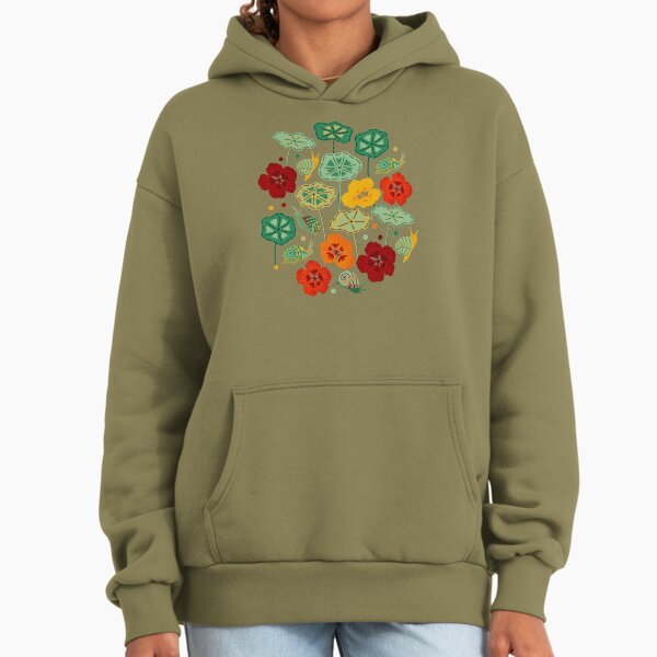 Nasturtiums & Snails On Brown Hoodie